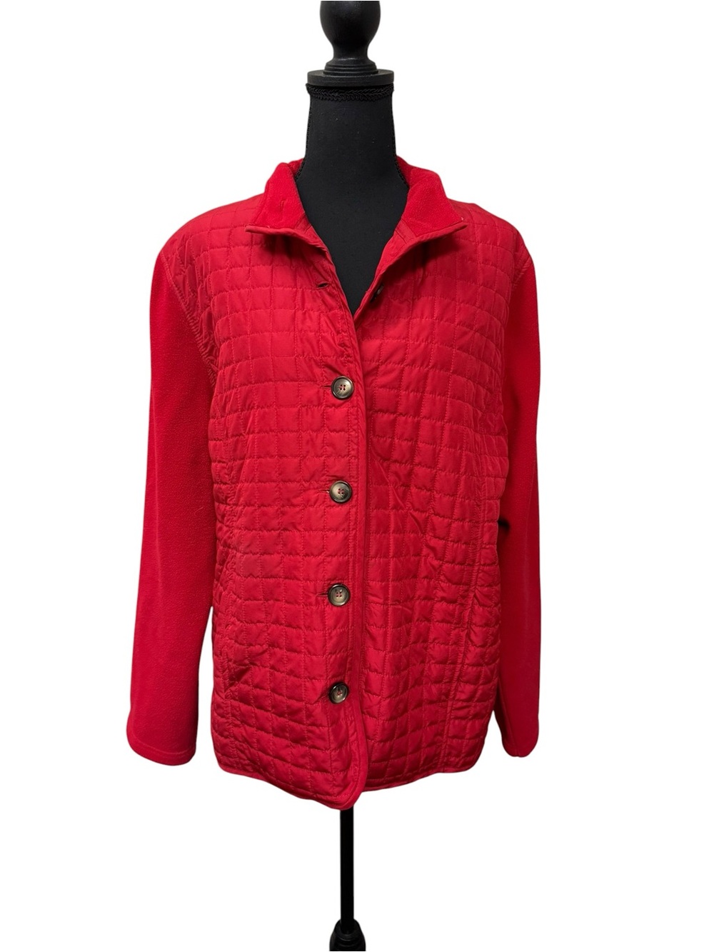 Karen Scott Red Quilted Fleece Jacket XL Cozy Button Front Winter Coat